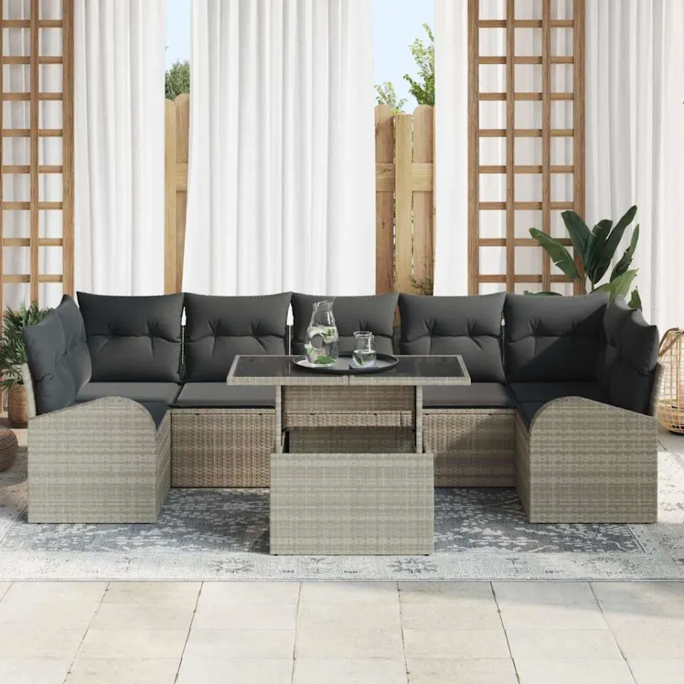 vidaXL Tuin Sofa Set 8 st Lichtgrijs poly rattan, foto 3