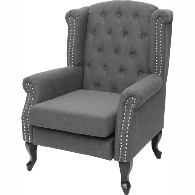 MCW Fauteuil Chesterfield, relaxfauteuil Clubfauteuil Oorfauteuil, waterafstotende stof/textiel ~ donkergrijs zonder voetenbank