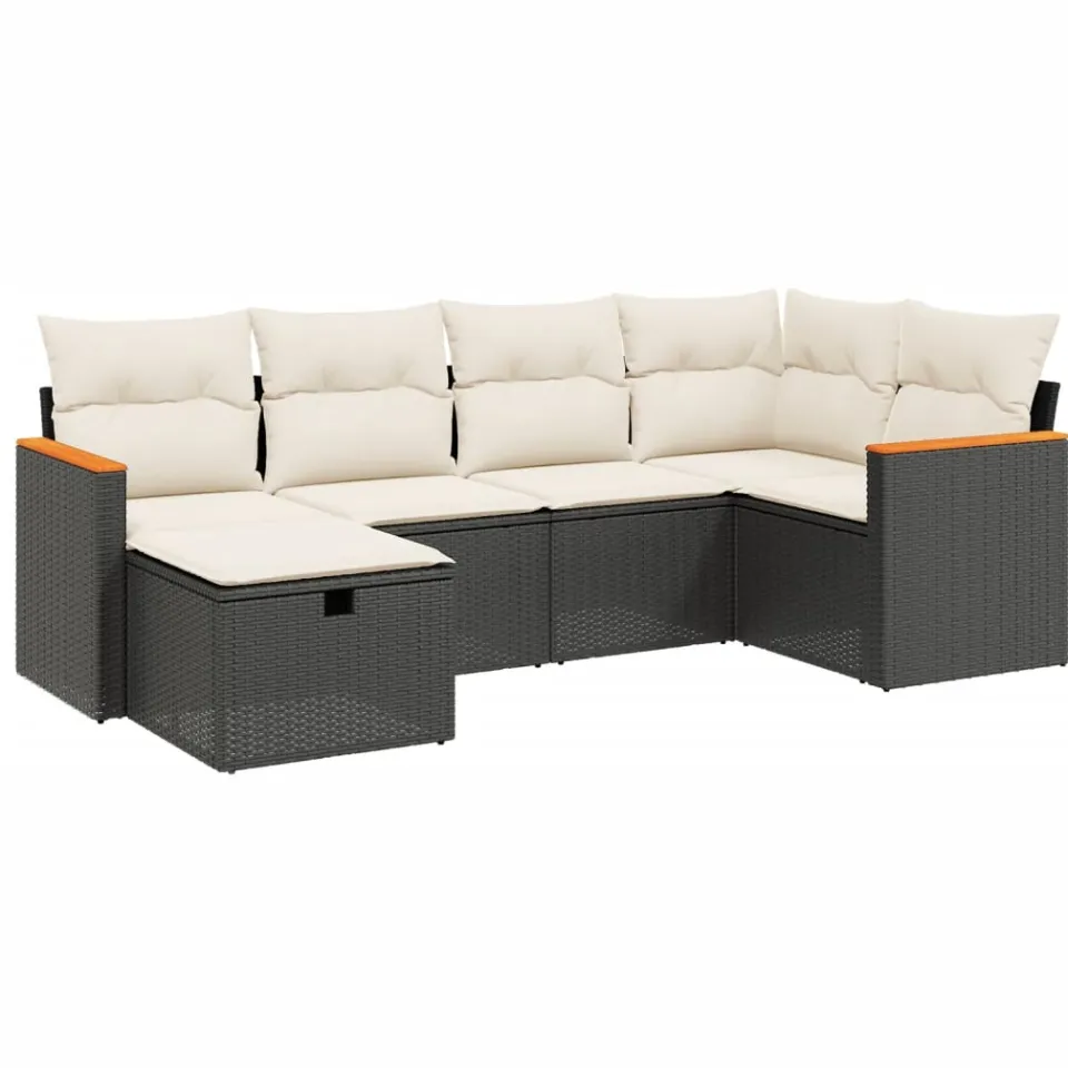 vidaXL 6-delige Loungeset met kussens poly rattan zwart