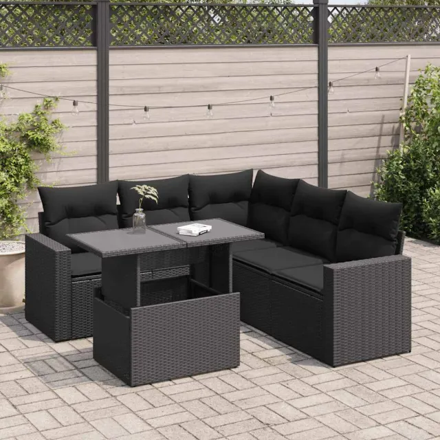 vidaXL 6-delige Loungeset met kussens poly rattan zwart, foto 2