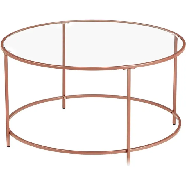 Nancy's Brighton Park Salontafel - Ronde Glazen Tafel - Ijzeren Frame - Bijzettafel - Goud / Roségoudx