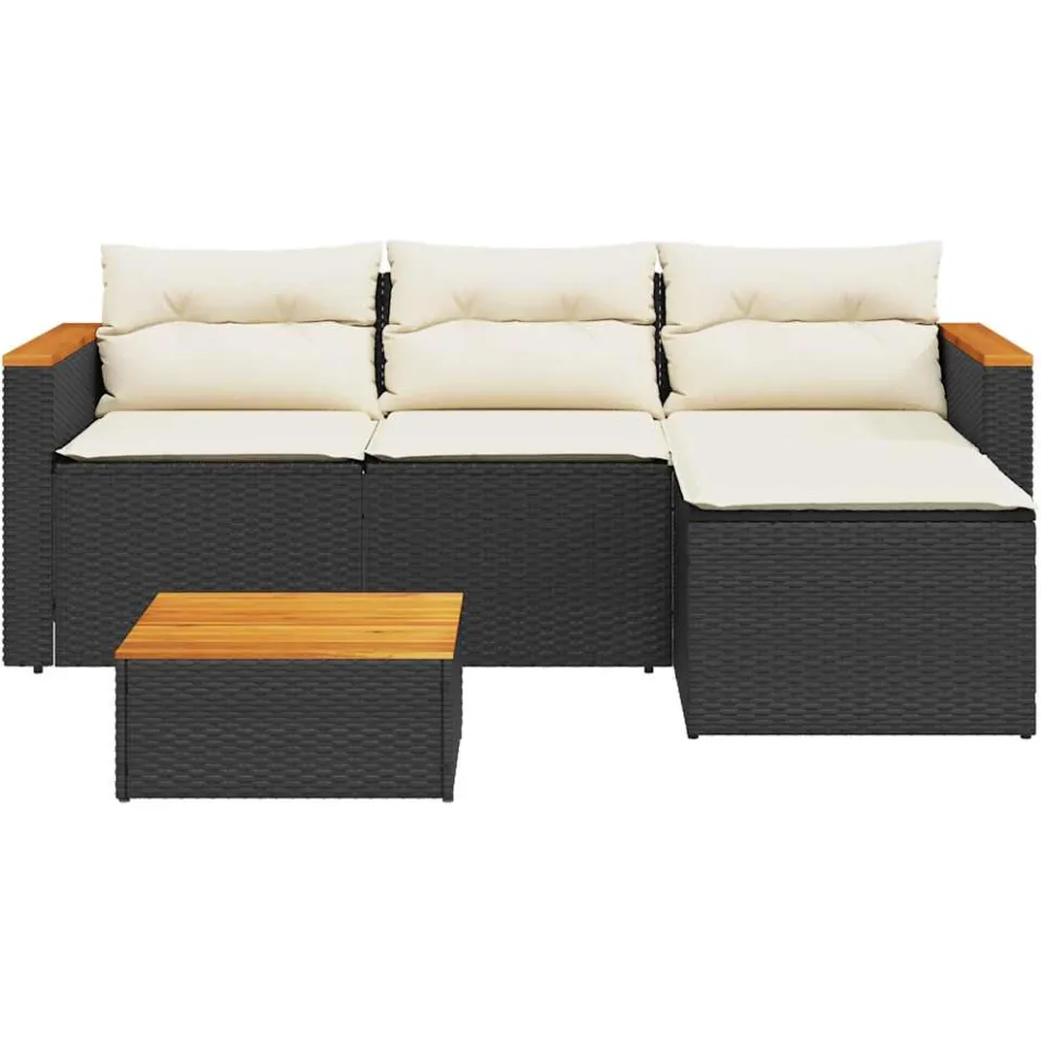 vidaXL 3-delige Loungeset met kussens poly rattan zwart, foto 2