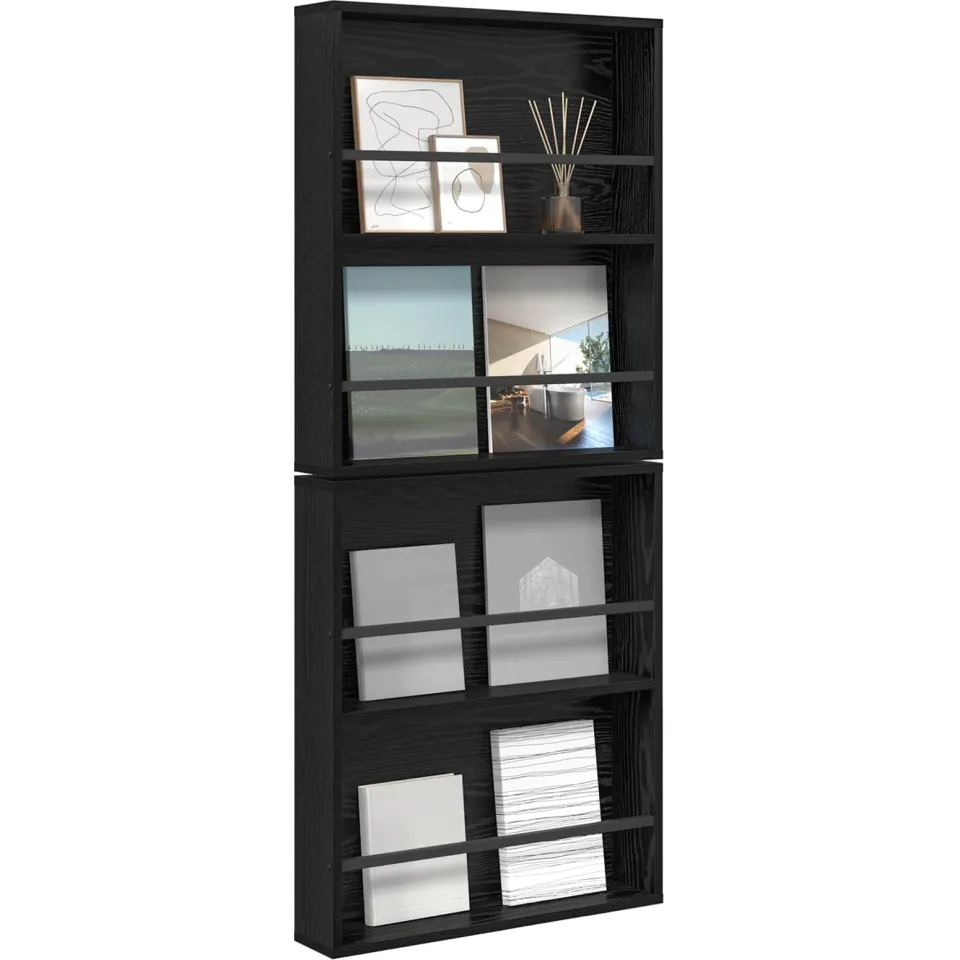 vidaXL Tijdschrift Rek 2 st Zwart Eiken 60 x 12 x 70 cm Bewerkt hout