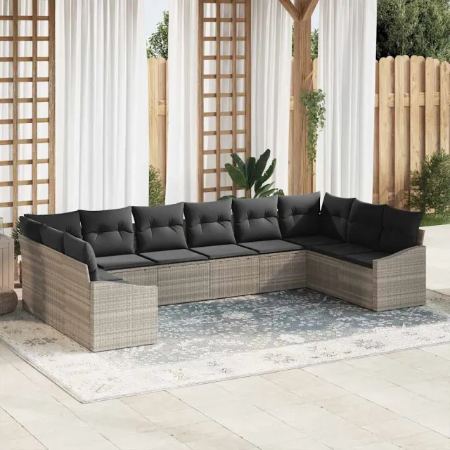 vidaXL Bankstel 10 st Lichtgrijs poly rattan, foto 2