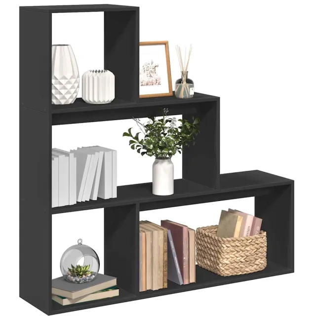 vidaXL Kamerscherm / boekenkast 3-laags 123x29x123 cm hout zwart