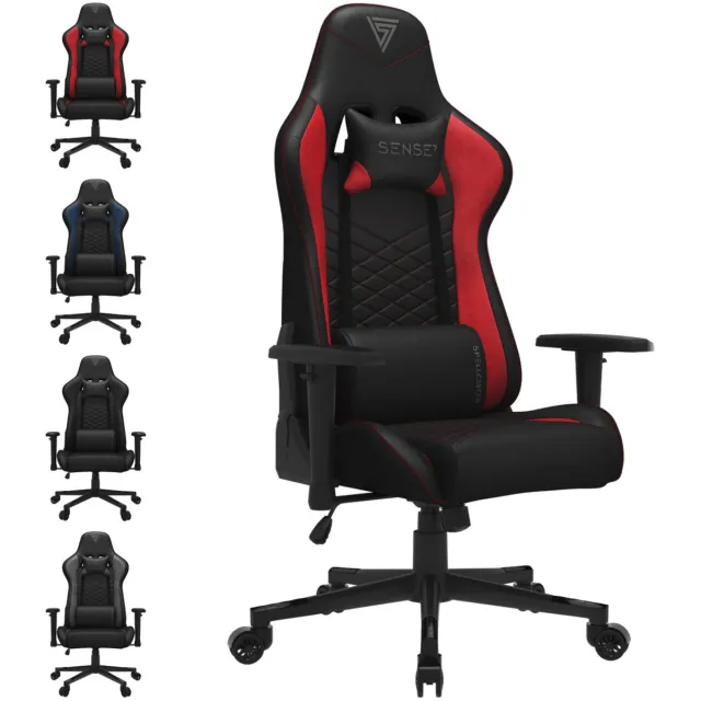 SENSE7 Spellcaster - Gamestoel Eco-Leer - Ergonomische Bureaustoel - Belastbaar tot 150kg - 2D Armsteunen - Zwart/Rood