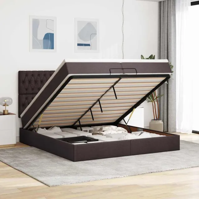 vidaXL Ottoman bed met matrassen 200x200cm stof donkerbruin bruin