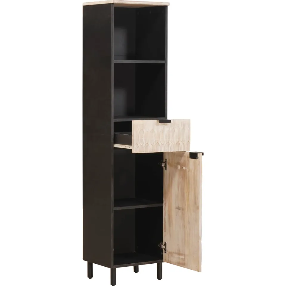 vidaXL Badkamerkast Zwart en Wit 38 x 33 x 160 cm Massief Mango Hout, foto 2