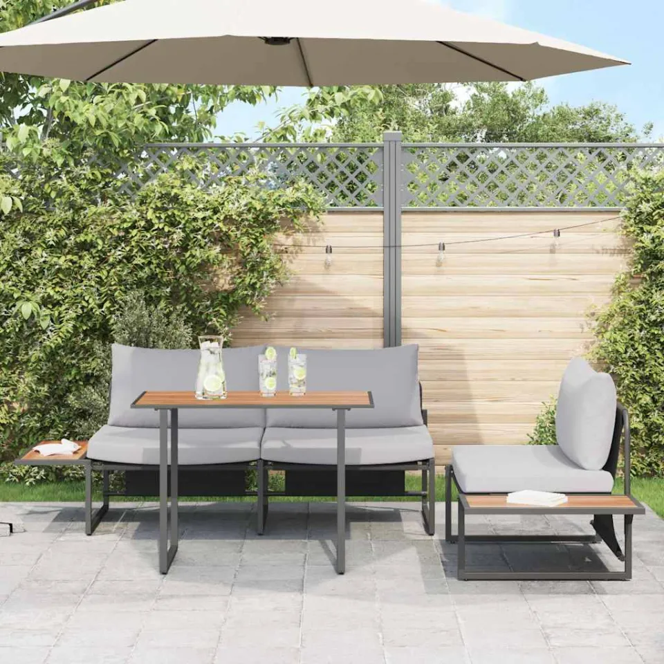 vidaXL Tuin eettafelset 3 st Lichtgrijs Staal zwart, foto 3