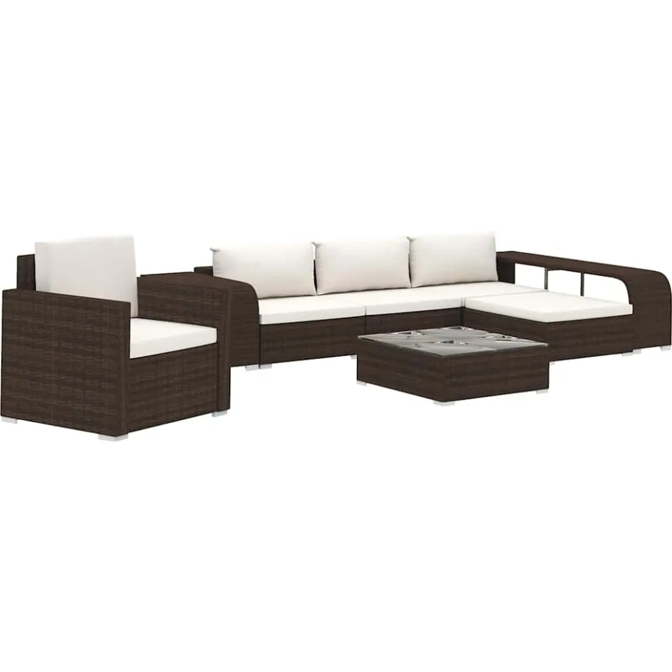 vidaXL 8-delige Loungeset met kussens poly rattan bruin, foto 3