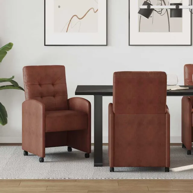 vidaXL Eetkamerstoelen met Wieltjes 2 st Kunstleer Glanzend bruin