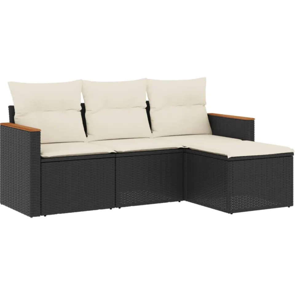 vidaXL 4-delige Loungeset met kussens poly rattan zwart, foto 3