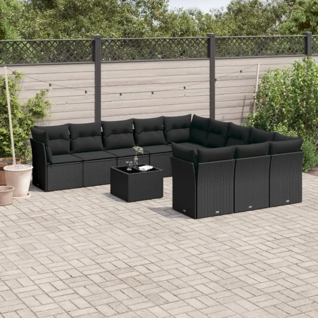 vidaXL 12-delige Loungeset met kussens poly rattan zwart, foto 2