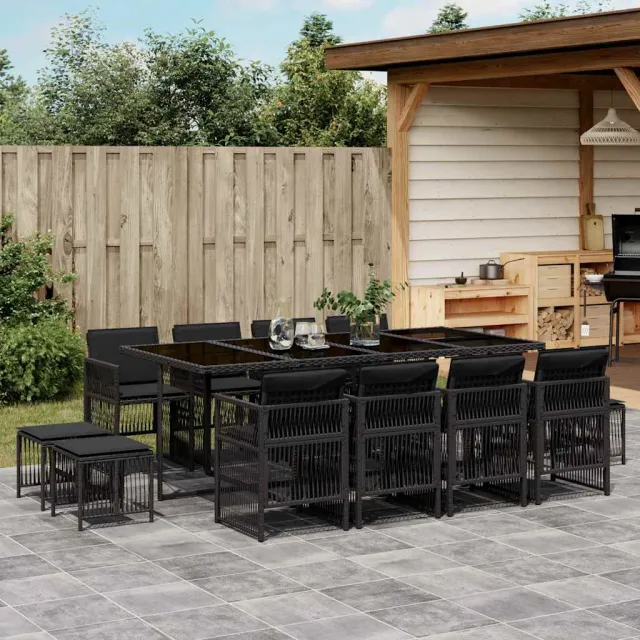 vidaXL 13-delige Tuinset met kussens poly rattan zwart, foto 2