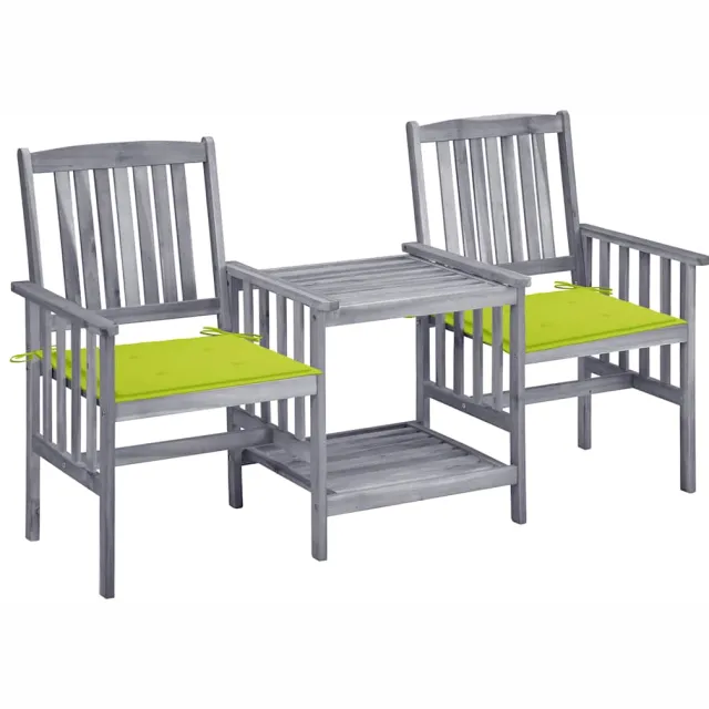 vidaXL Tuinstoelen met tafeltje en kussens massief acaciahout Grijs