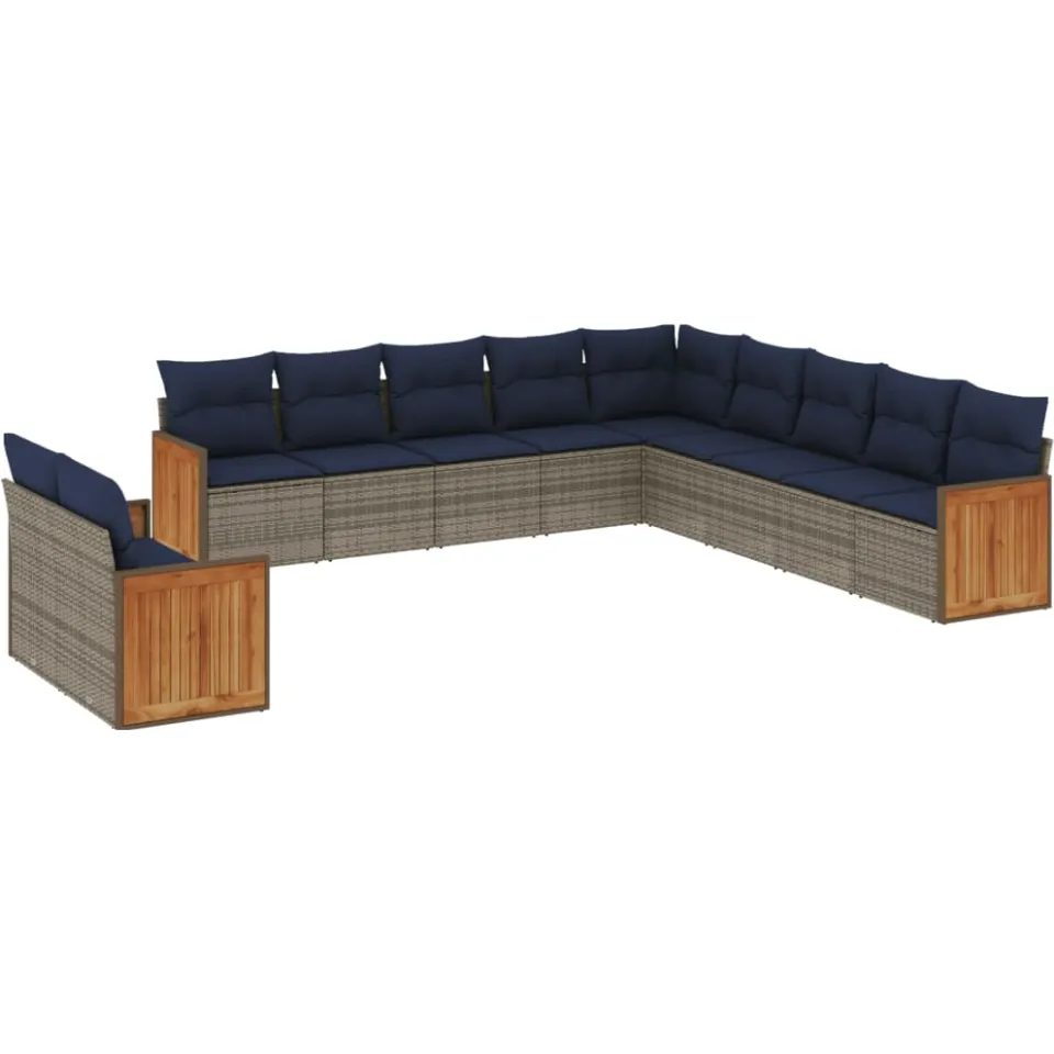 vidaXL 11-delige tuinbankset met kussens, grijs polyrotan, foto 3