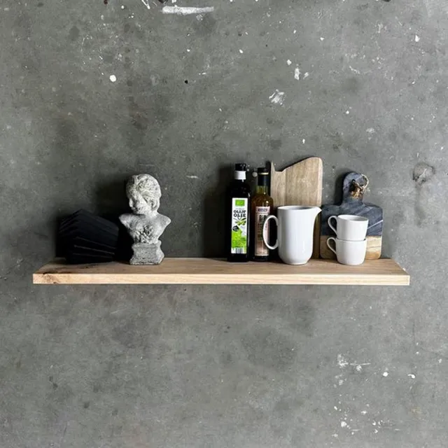GoudmetHout Zwevende Wandplank Industrieel - 180 x 20 cm Muurplank - Licht Eiken Hout - Decoratie Wandrek & Boekenrek - Hangplank Keuken - Floating Wall Shelf met Blinde Montage