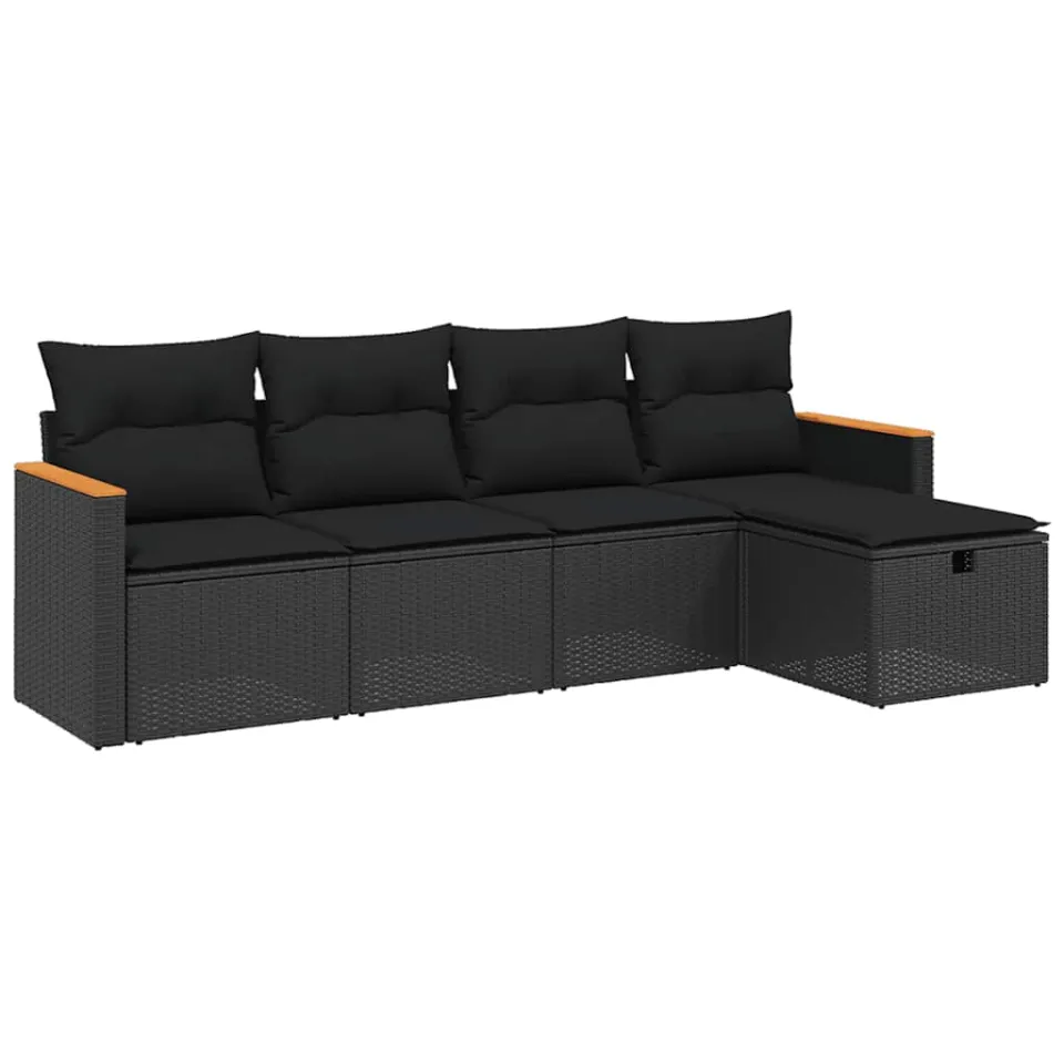 vidaXL 5-delige Loungeset met kussens poly rattan zwart, foto 3