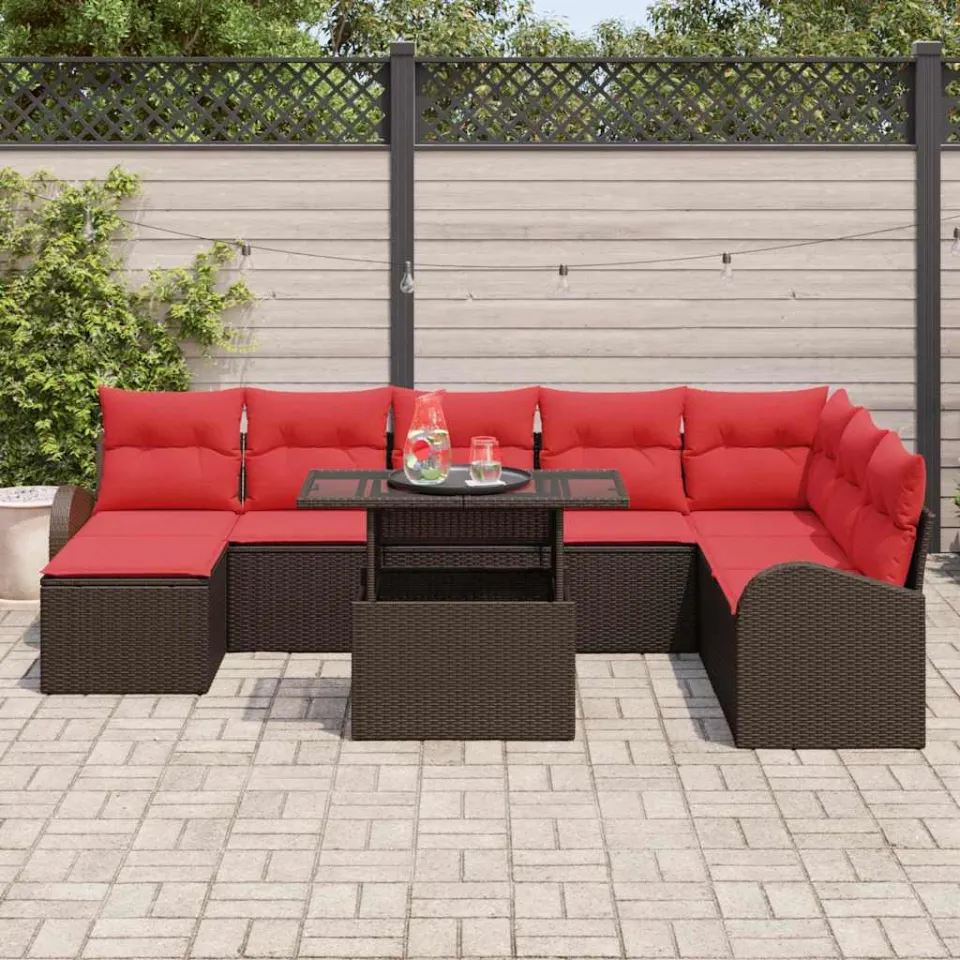 vidaXL Tuin Sofa Set 9 st Bruin Poly riet, foto 3