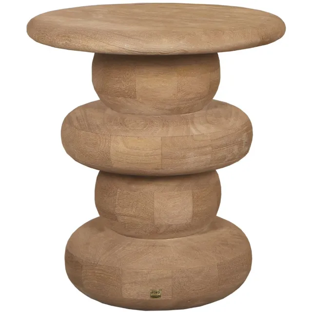 PTMD Keven Natural Mango Wood Ribbed Sidetable Round Naturel