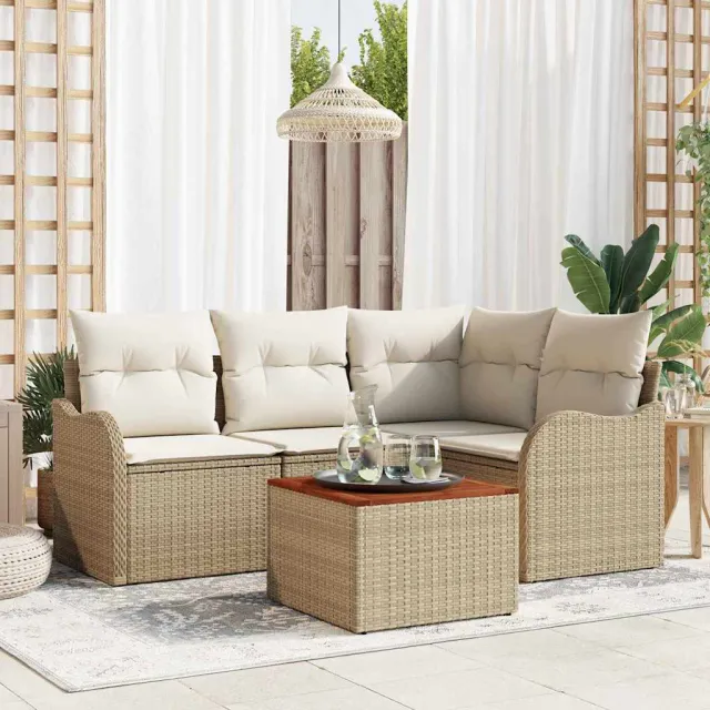 vidaXL Tuinbankenset 5 st Beige en Crème poly rattan, foto 2