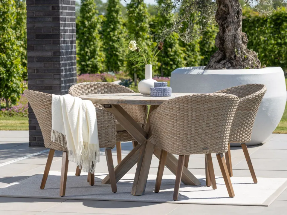 Intenso Furniture Intenso Tropea/ROUGH-Y ø 120cm dining tuinset 5-delig bruin, foto 4