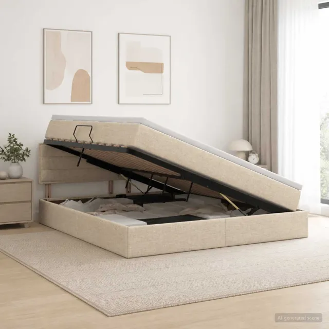vidaXL LED Opslagbed met Matras Crèmekleurig 180 x 200 cm Stof
