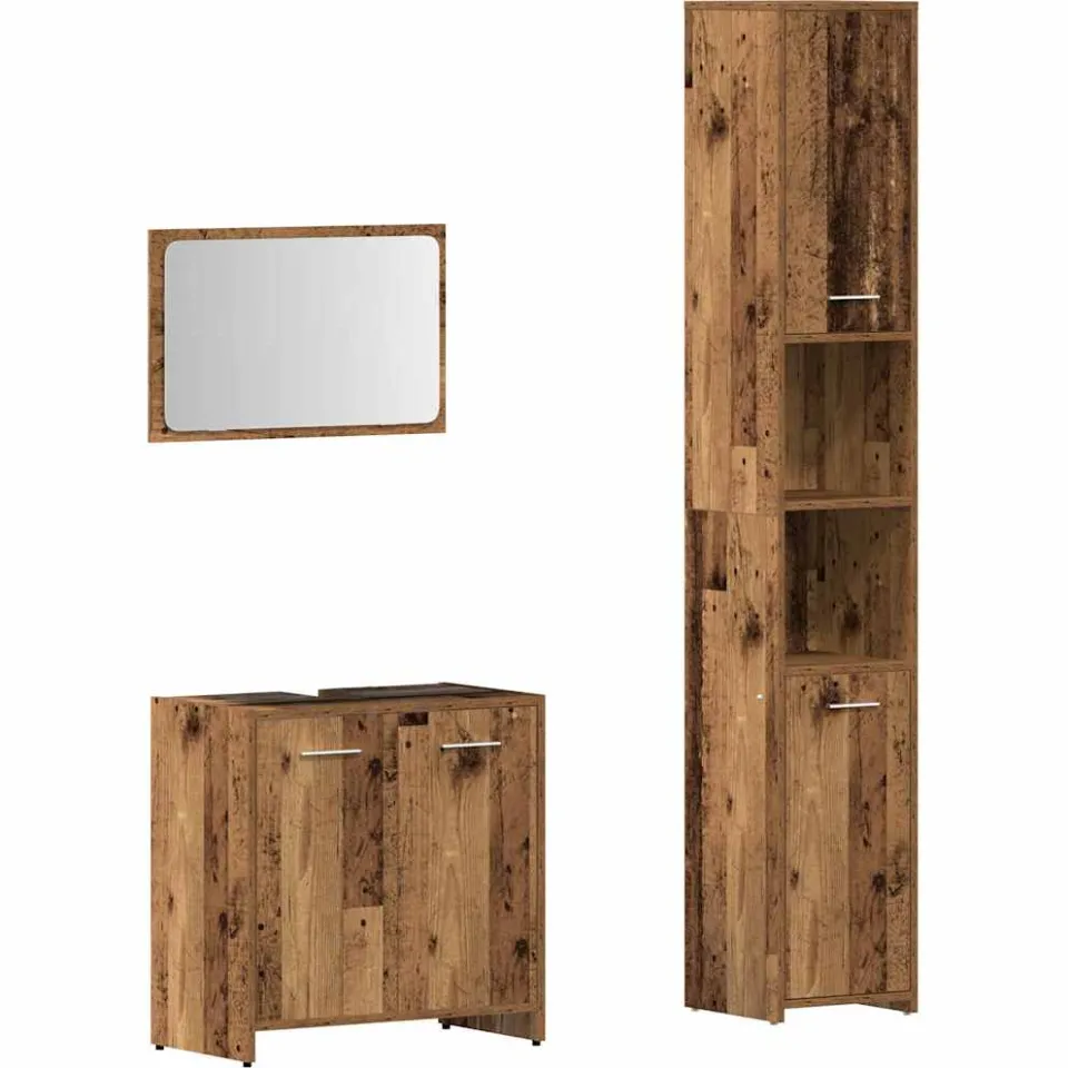 vidaXL 3-delige Badkamermeubelset bewerkt hout oud houtkleurig bruin, foto 3