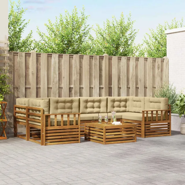 vidaXL Buiten bankenset 7 st 6-zits Natuurlijk en Beige