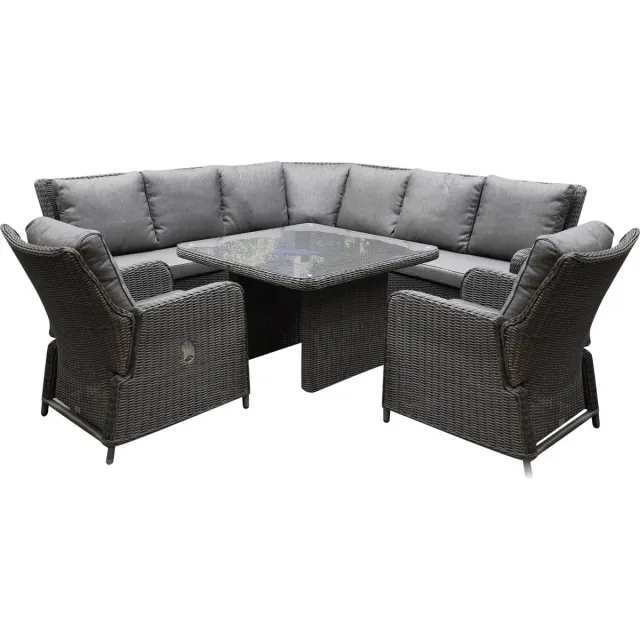 premium collection Bilbao Premium dining hoek loungeset 6 delig verstelbaar antraciet wicker