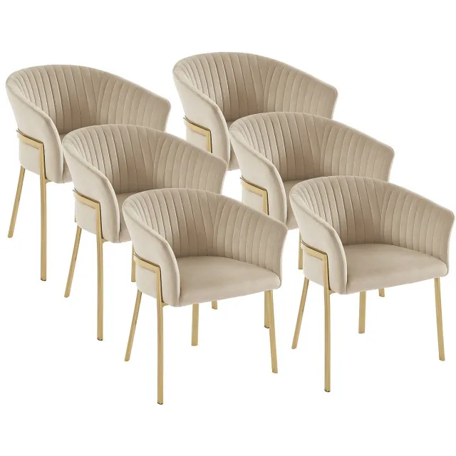 Vente-unique Set van 6 stoelen met armleuningen van fluweel en goudkleurig metaal - Beige - ZAOVA