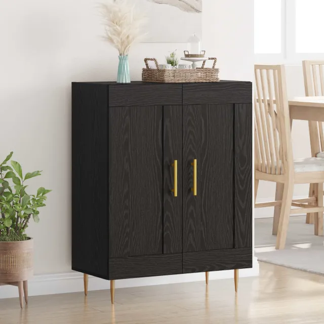 vidaXL Dressoir Zwart Eiken 69,5 x 34 x 90 cm Gemonteerd hout en ijzer