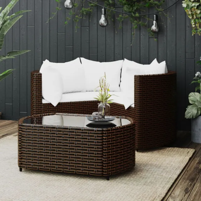 vidaXL 4-delige Loungeset met kussens poly rattan bruin, foto 2