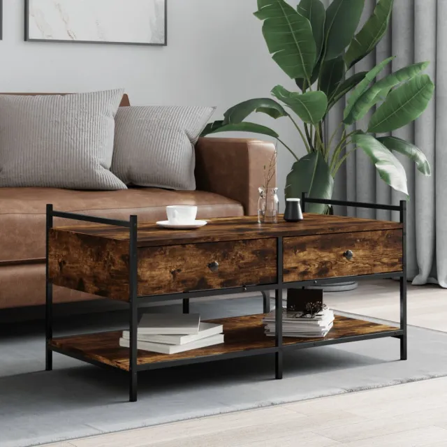 vidaXL Salontafel 99x50x50 cm bewerkt hout gerookt eikenkleurig, foto 2