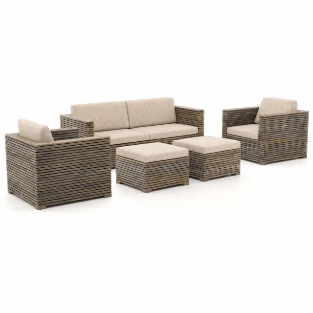 ROUGH Furniture ROUGH-C stoel-bank loungeset 5-delig Bruin