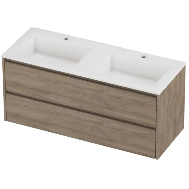 Proline Aristo Badmeubelset Polystone Elegant 2 Gaten 120x46x54 cm Mat White Raw Oak Eiken