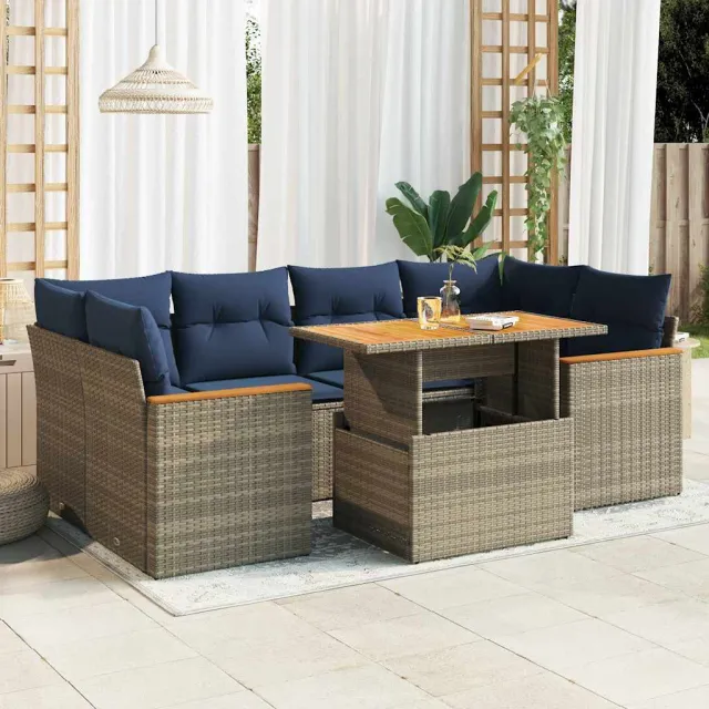vidaXL 6-delige Loungeset met kussens poly rattan acacia grijs, foto 2