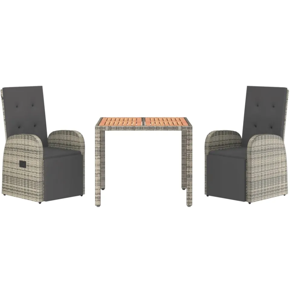vidaXL 3-delige Tuinset met kussens poly rattan grijs