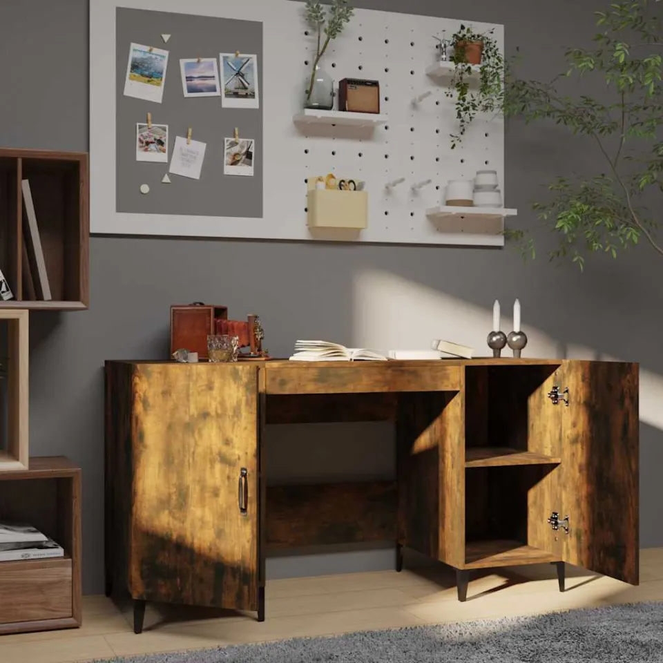 vidaXL Bureau 140x50x75 cm bewerkt hout gerookt eikenkleurig, foto 3