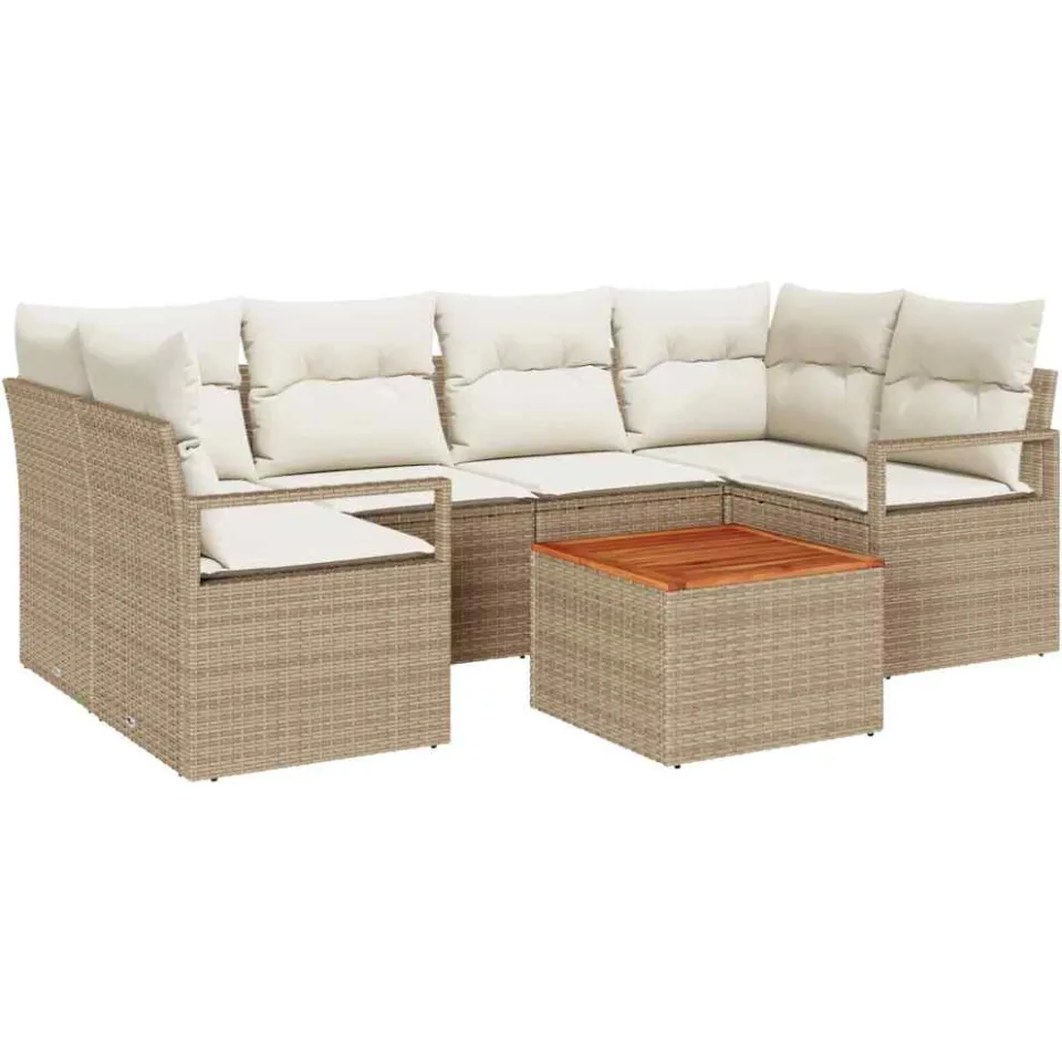vidaXL Tuinbankenset 7 st Beige en Crème poly rattan