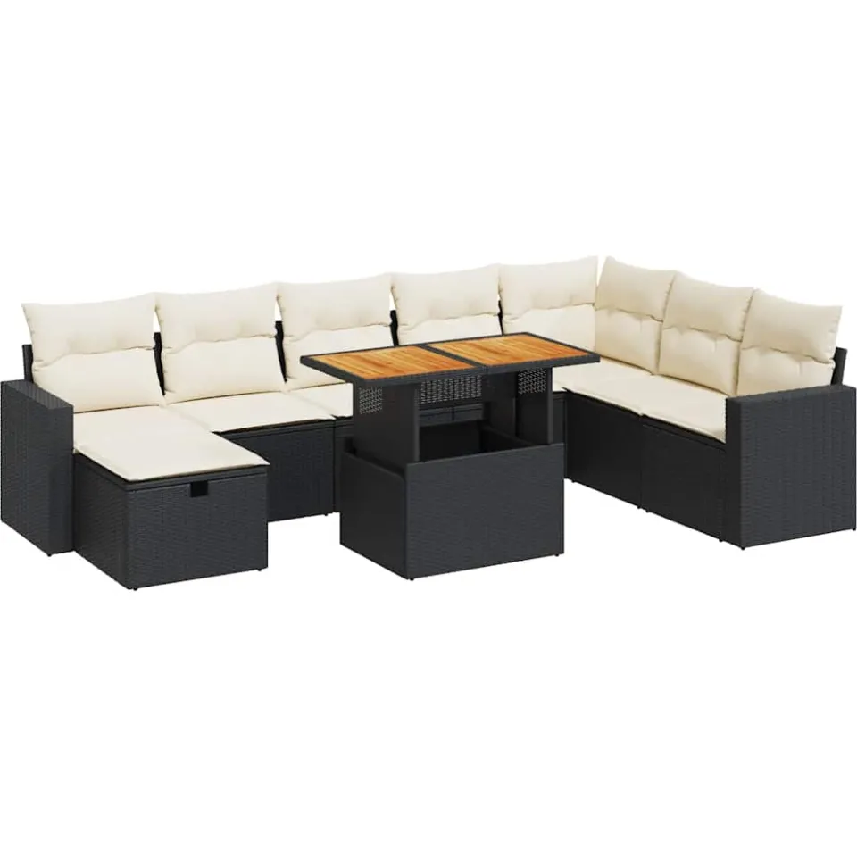 vidaXL 9-delige Loungeset met kussens poly rattan acacia zwart, foto 3