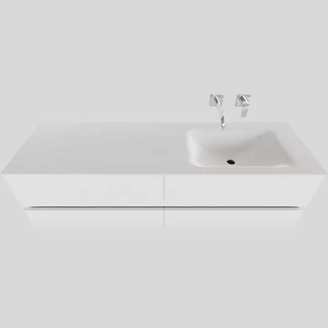 Boss & Wessing Badkamermeubel Solid Surface BWS Oslo 200x46 cm Mat Wit Wasbak Rechts (0 kraangaten, 4 lades)