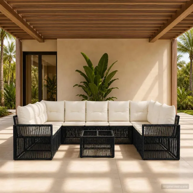 vidaXL Tuinbankenset 10 st Zwart en Cream Wit poly rattan, foto 2