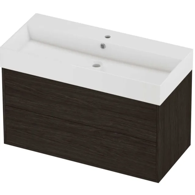 Proline Zara Badmeubelset Porselein Loft 1 Kraangat Voor Grepen 100x46x65 cm Glans Wit Mokka Oak Eiken