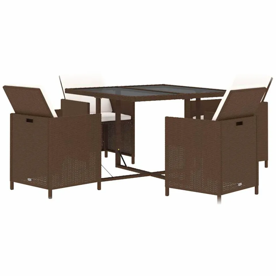 vidaXL 5-delige Tuinset met kussens poly rattan bruin, foto 3