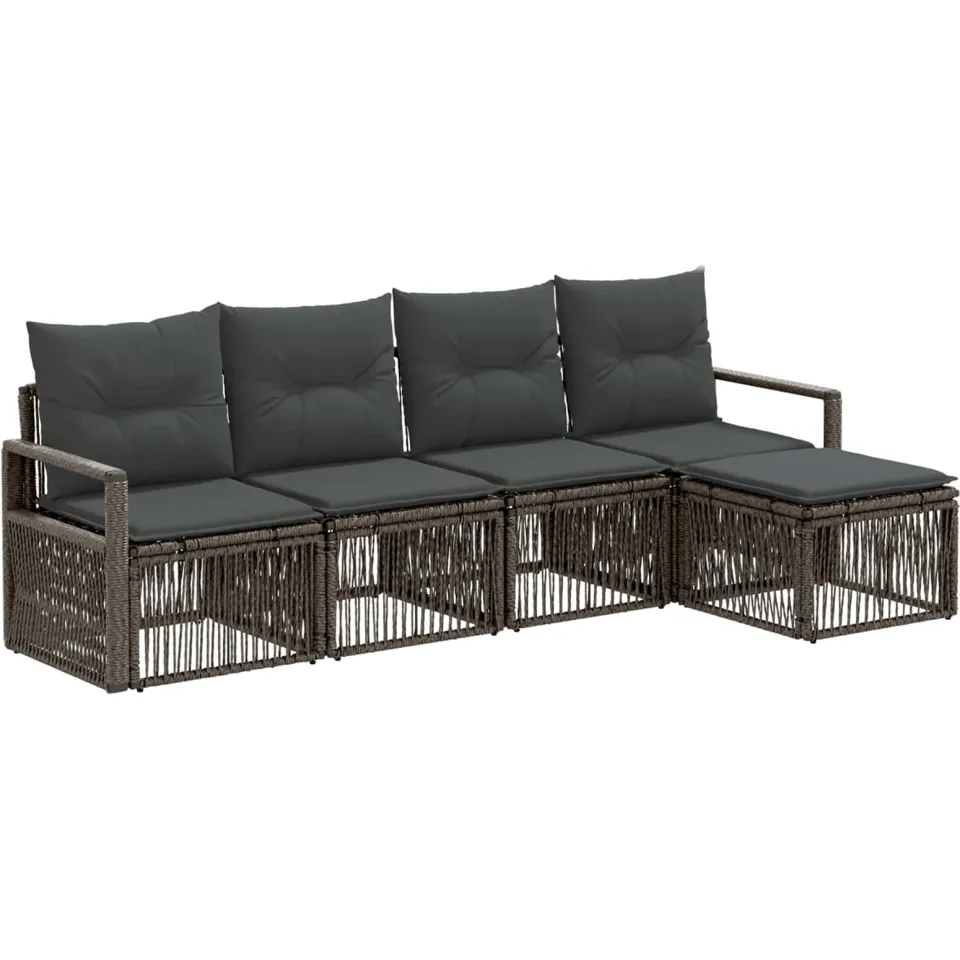 vidaXL Tuinbankenset 4 st 5-zits Grijs poly rattan, foto 3
