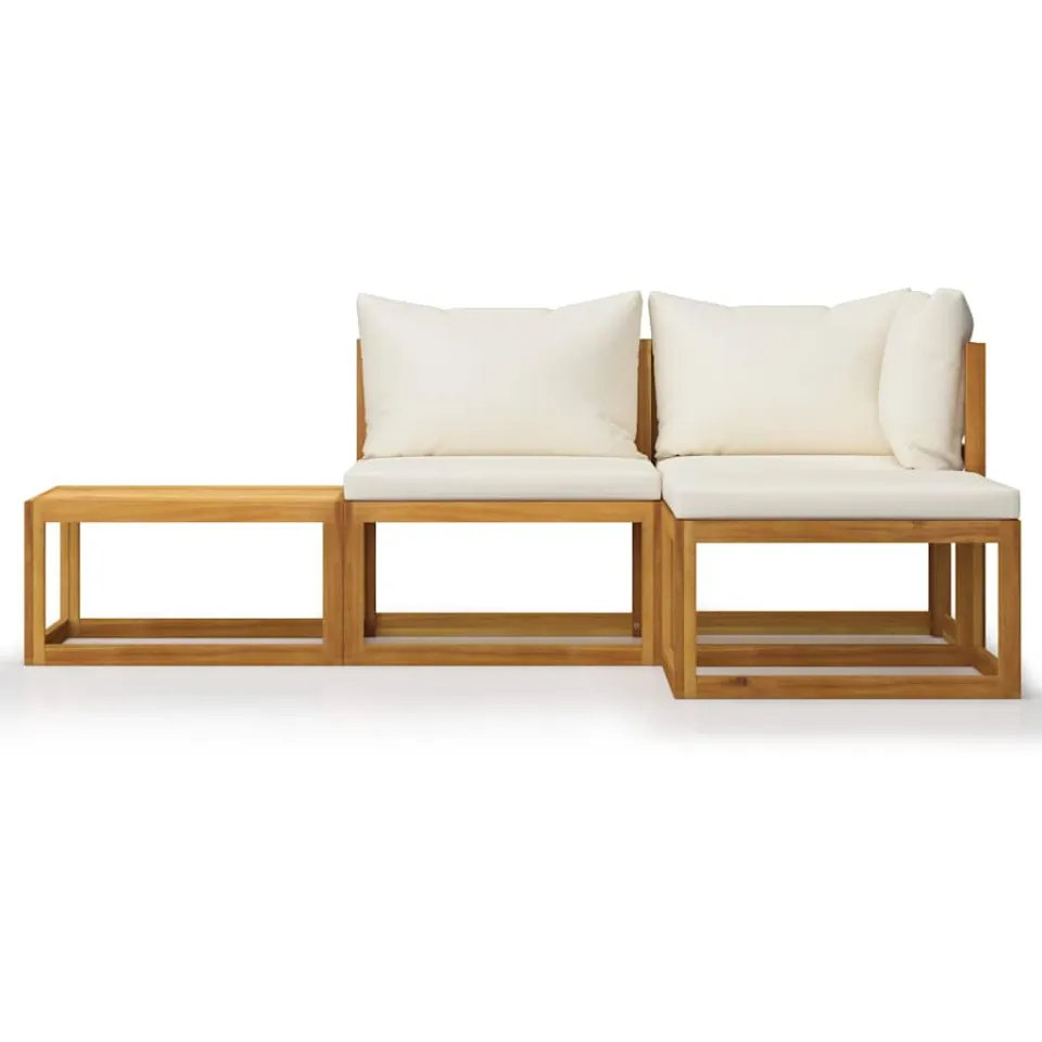 vidaXL 4-delige Loungeset met kussens massief acaciahout crème
