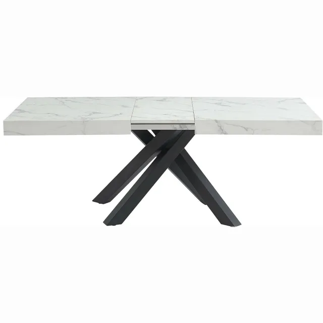 Vente-unique Verlengbare eettafel 6 tot 10 personen van MDF en metaal - Wit en zwart marmereffect - CATONAV