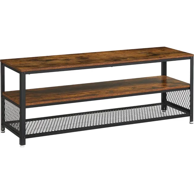Funstar FurnStar - Industriële TV-Meubel - Langwerpig TV-Meubel - Console - Salontafel met Metalen Frame - Houtnerf - Voor Woonkamer en Slaapkamer - Rustiek Bruin