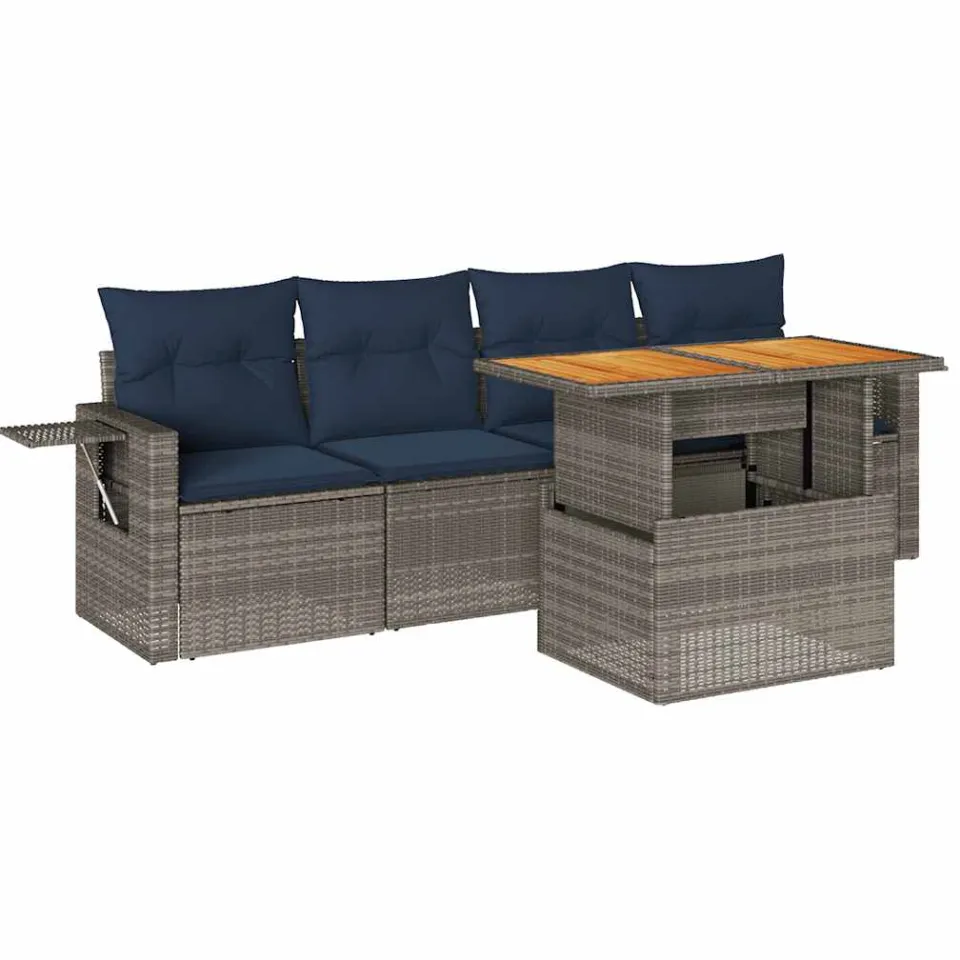 vidaXL 5-delige Loungeset met kussens poly rattan grijs, foto 3
